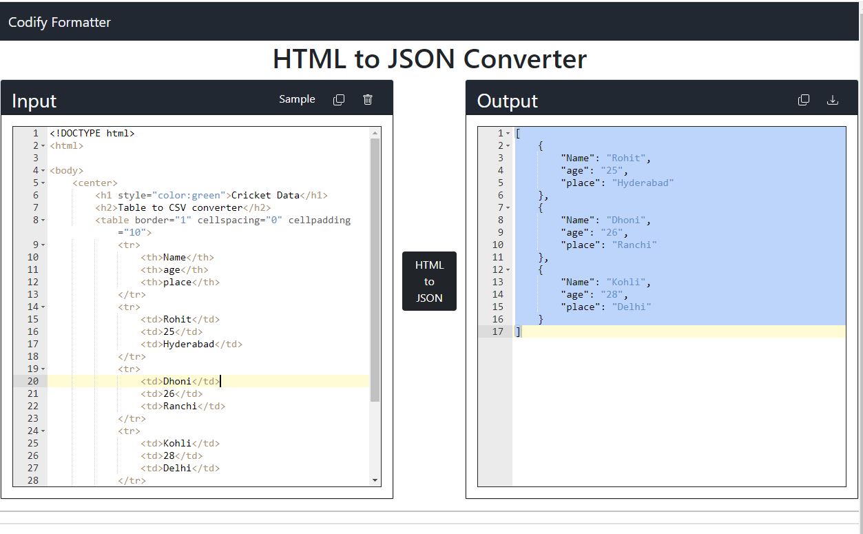 HTML to JSON Converter
