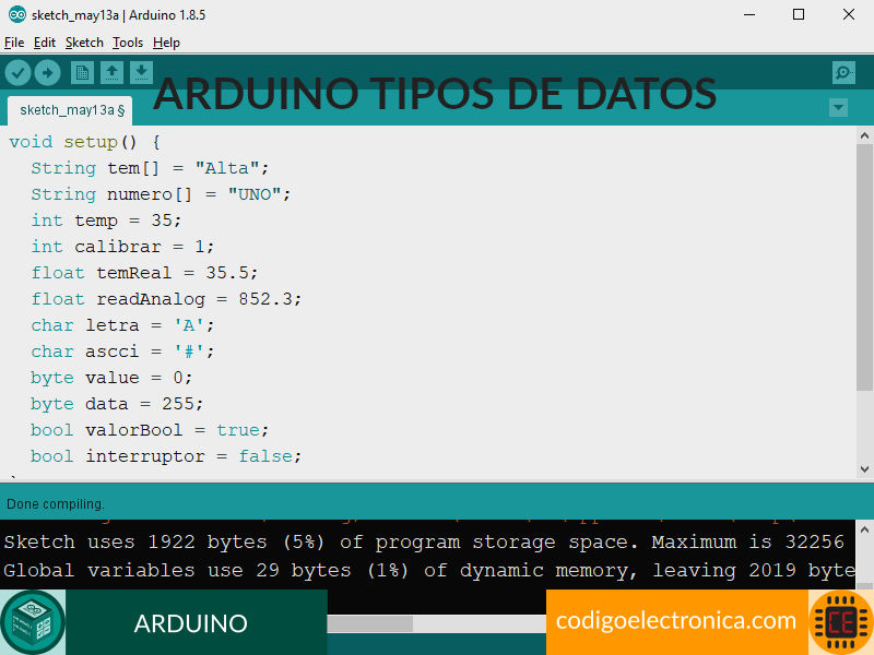 Arduino tipos de datos CÃ³digo ElectrÃ³nica