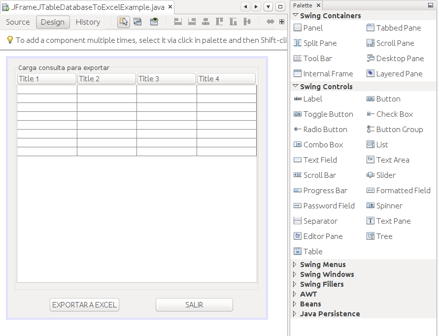 Java JTable cargar consulta PostgreSQL y exportar a Excel