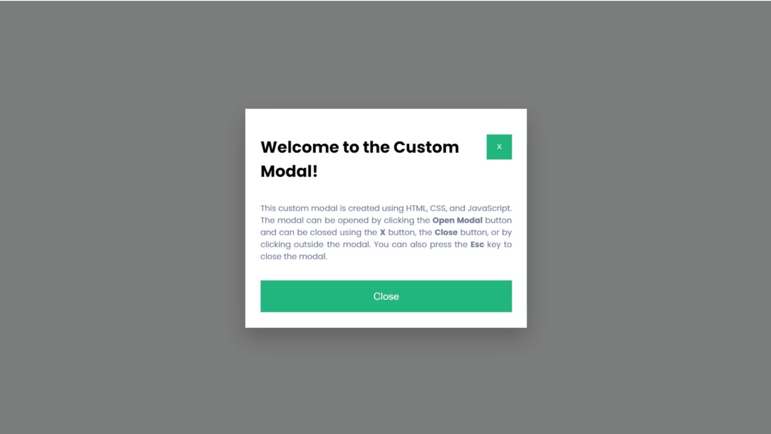 Custom Modal Using HTML, CSS, and JavaScript Coding Artist