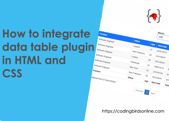 How to integrate data table plugin in HTML and CSS Coding Birds Online
