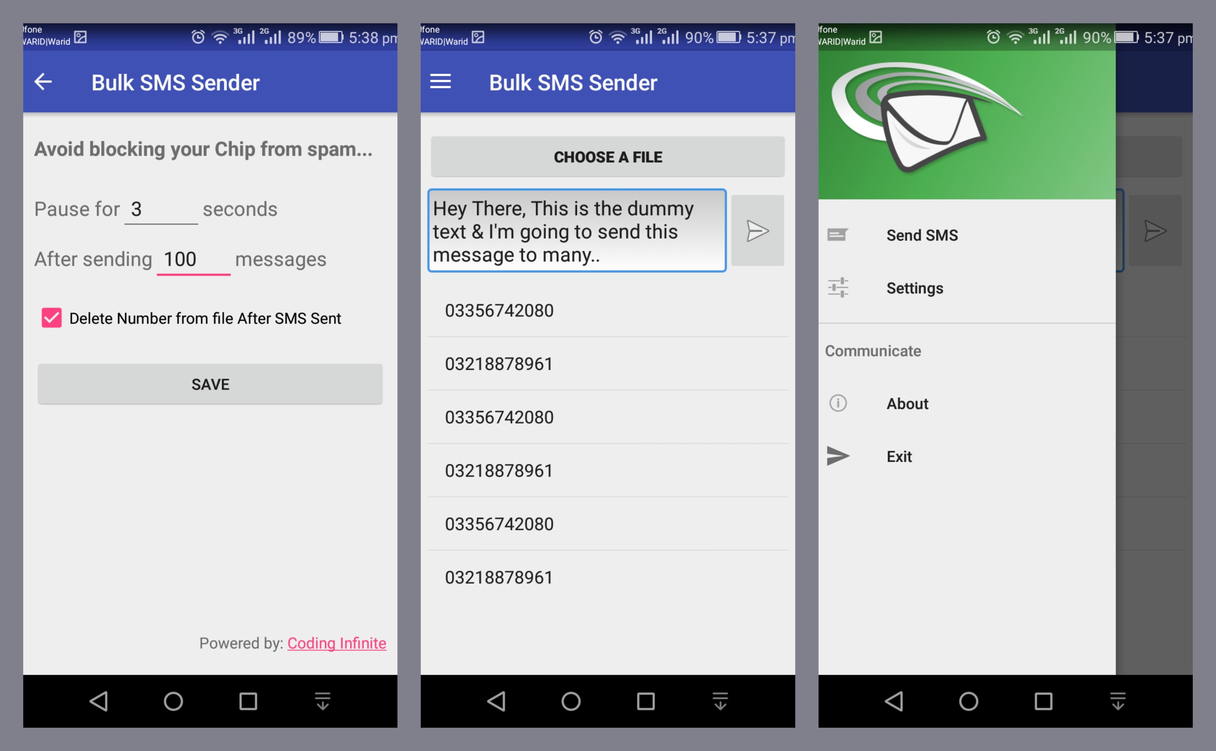 Open Source Bulk SMS Sender Android App Coding Infinite