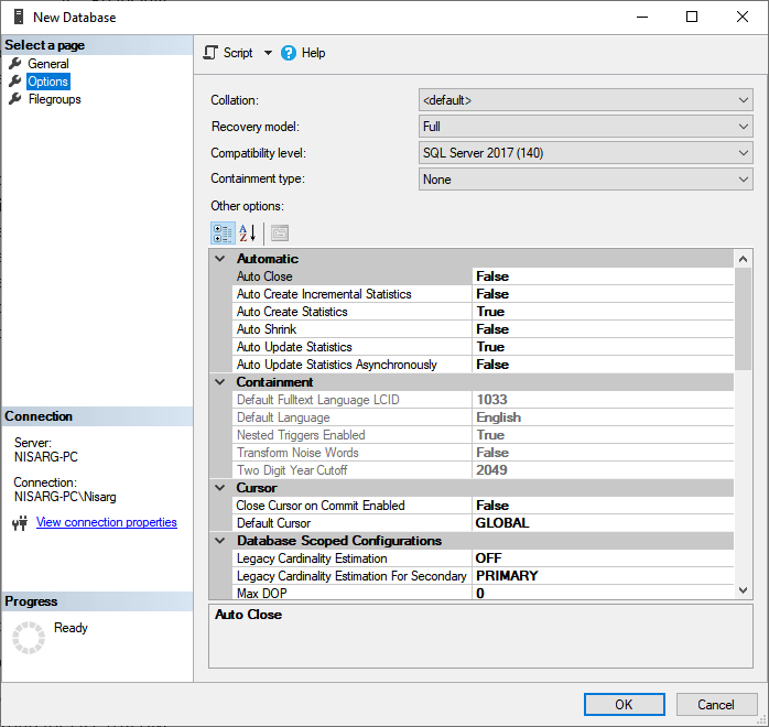 Create a Database in SQL Server Using SQL Server Management Studio