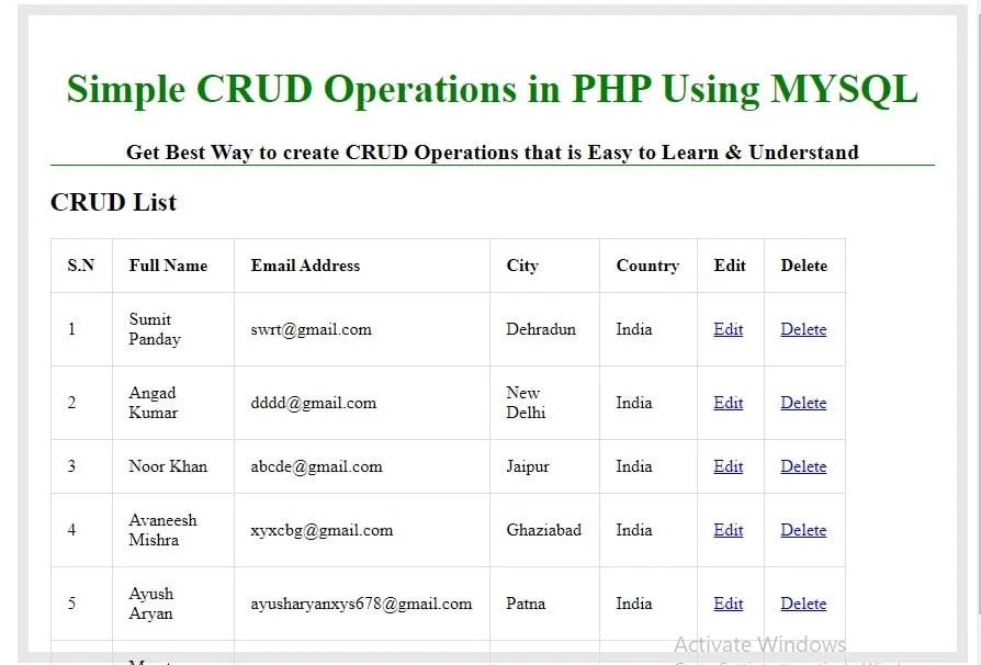 CRUD Operations in PHP Using MySQL CodingStatus
