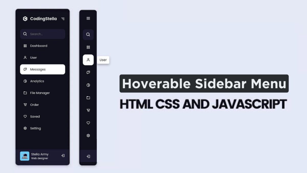 How to make Hoverable Sidebar Menu using HTML CSS & JavaScript Coding