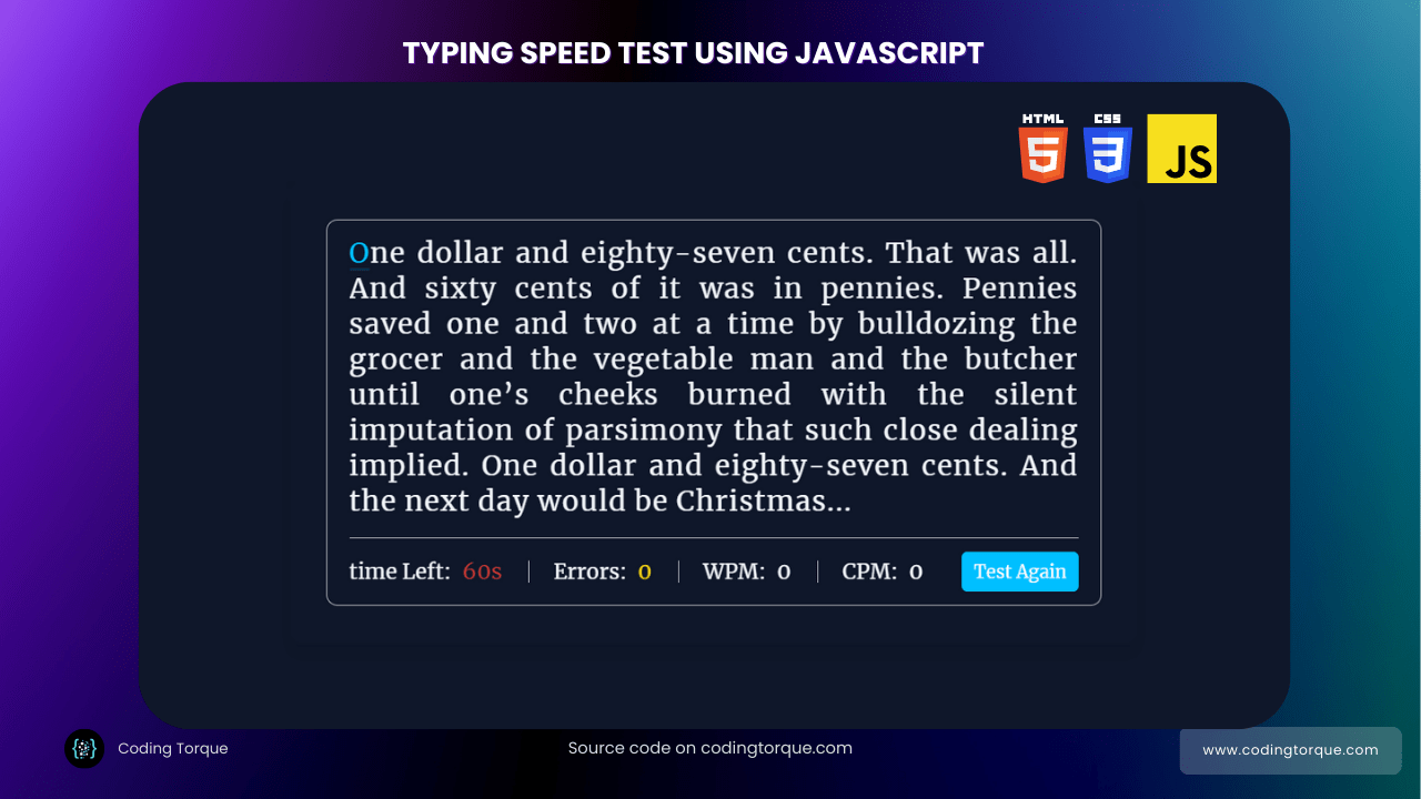 Speed Typing Test Game using HTML, CSS and JavaScript » Coding Torque