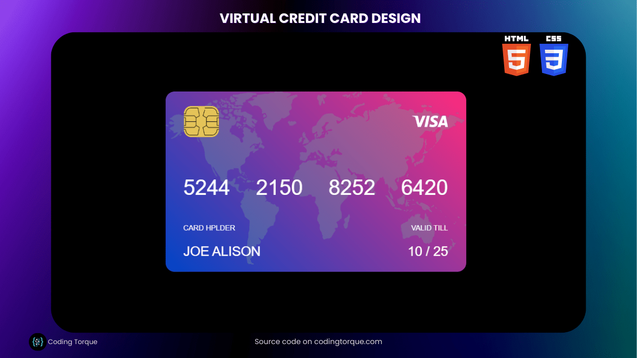 Virtual Credit Card Design using HTML & CSS » Coding Torque