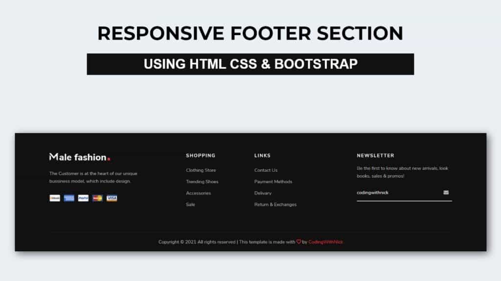 Responsive Footer HTML CSS Bootstrap Footer Coding With Nick