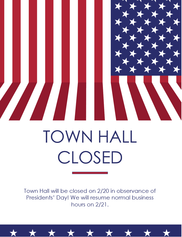 TOWN HALL CLOSED 2/20/2023 Town of Coeymans