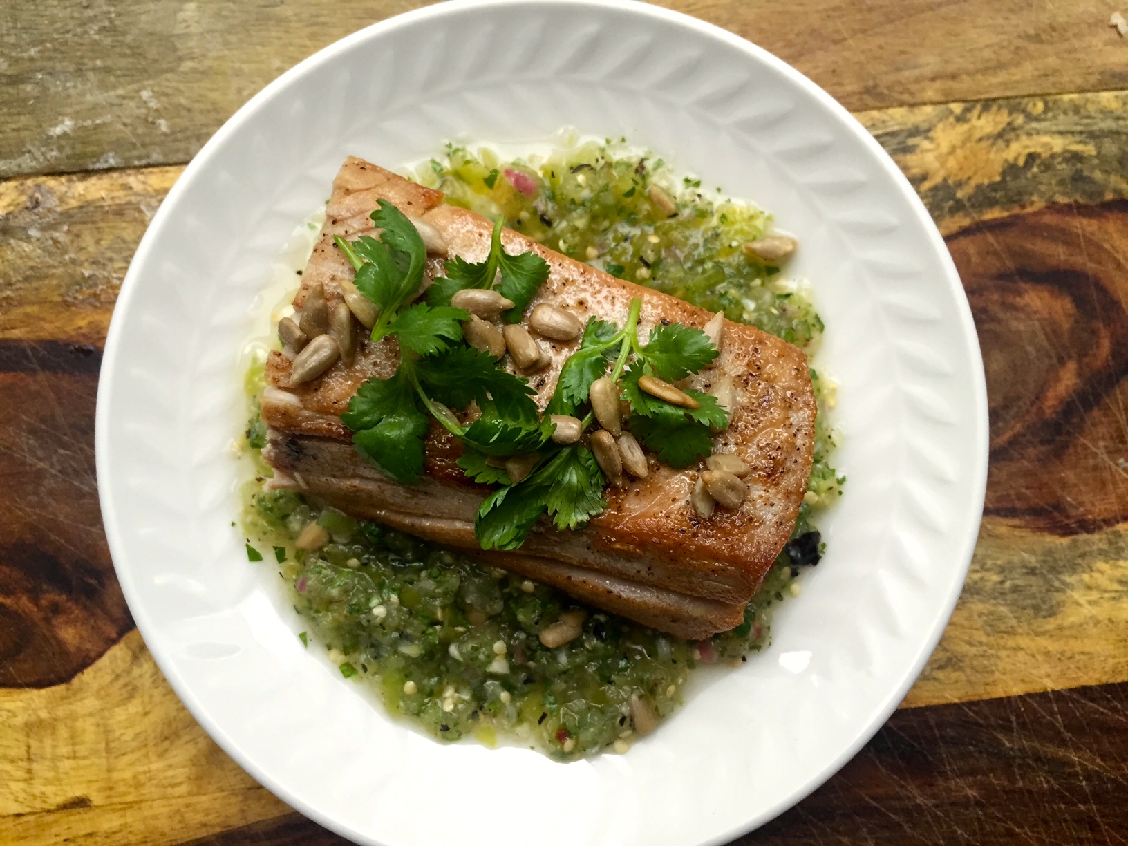 Seared Ahi Tuna with Salsa Verde Coffee, Cabs and Bar Tabs
