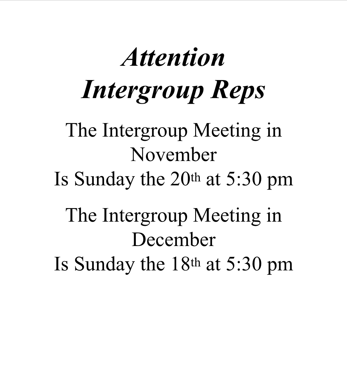 Intergroup Meetings Central Oregon Intergroup of AA