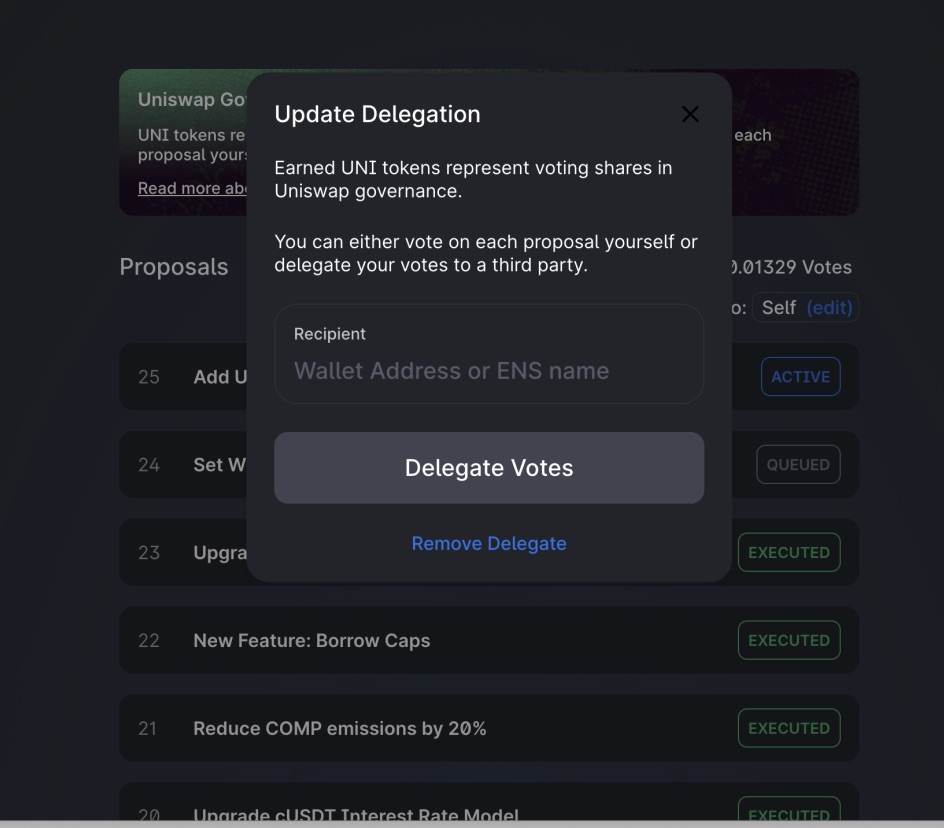 How to Delegate, Create Proposal and Vote in Uniswap? Coinapult