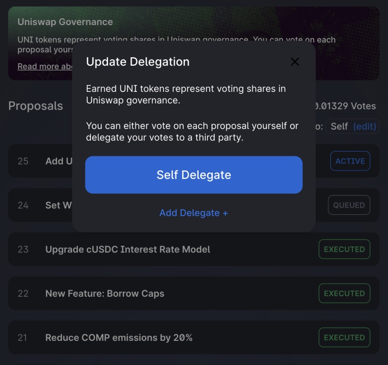 How to Delegate, Create Proposal and Vote in Uniswap? Coinapult