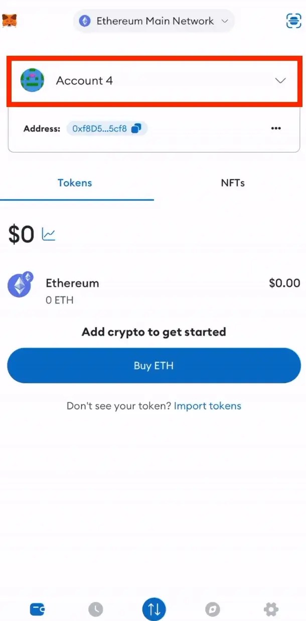 Step 1. Go to the Account Selector Screen in the MetaMask App