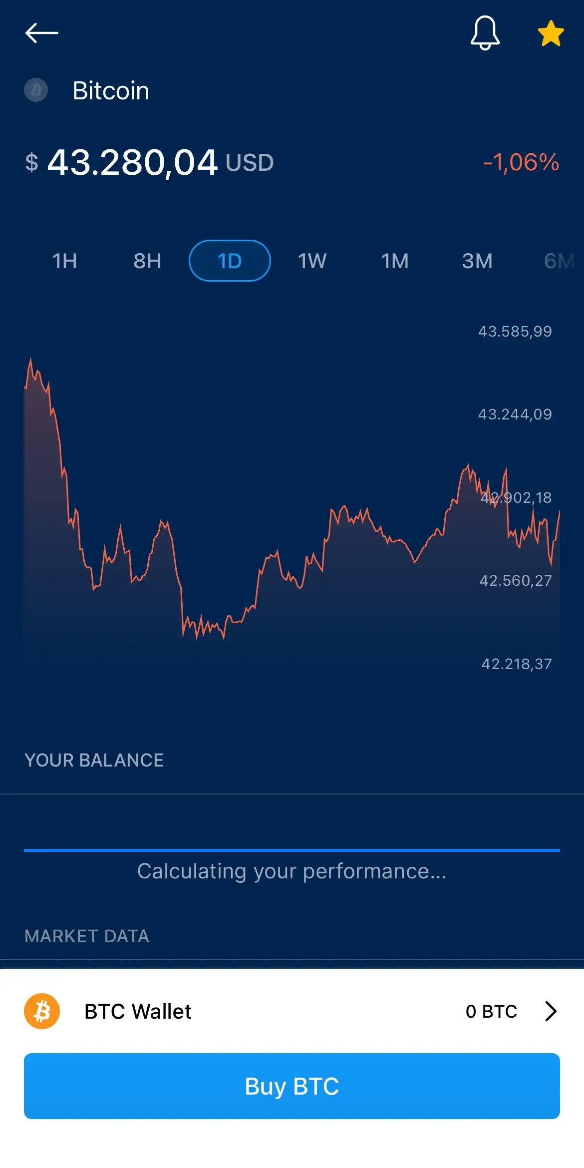 Step 2: Tap on "Buy Bitcoin" and select the amount of BTC you want to purchase