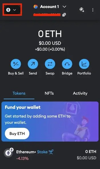 Step 1. Open MetaMask and Access the Network Menu