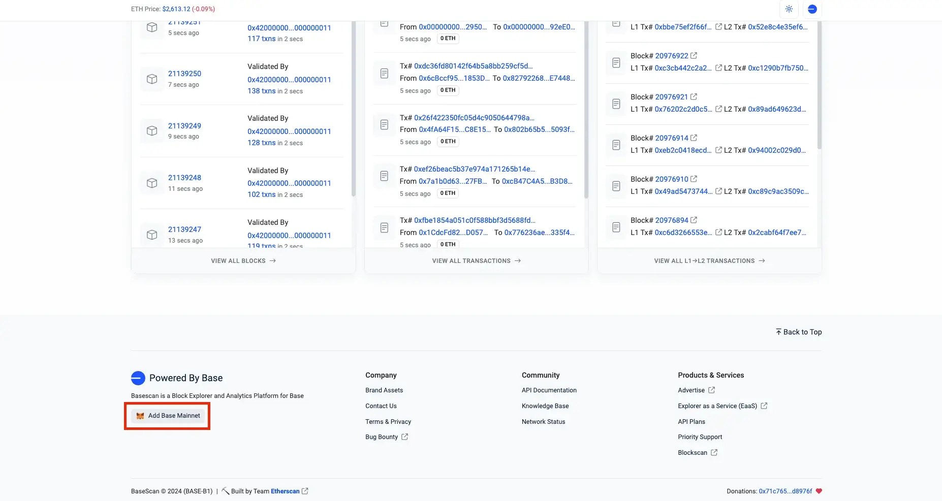 Step 2. Click the Add Base Mainnet Button