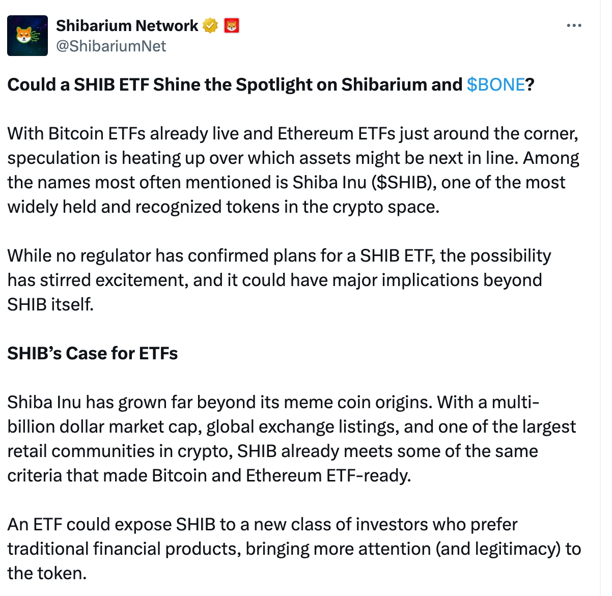 Shibarium makes the cae for a SHIB ETF