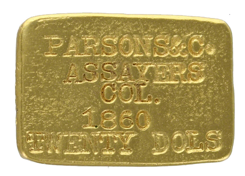 1860 Parsons & Co. 20 Gold Bar Replica