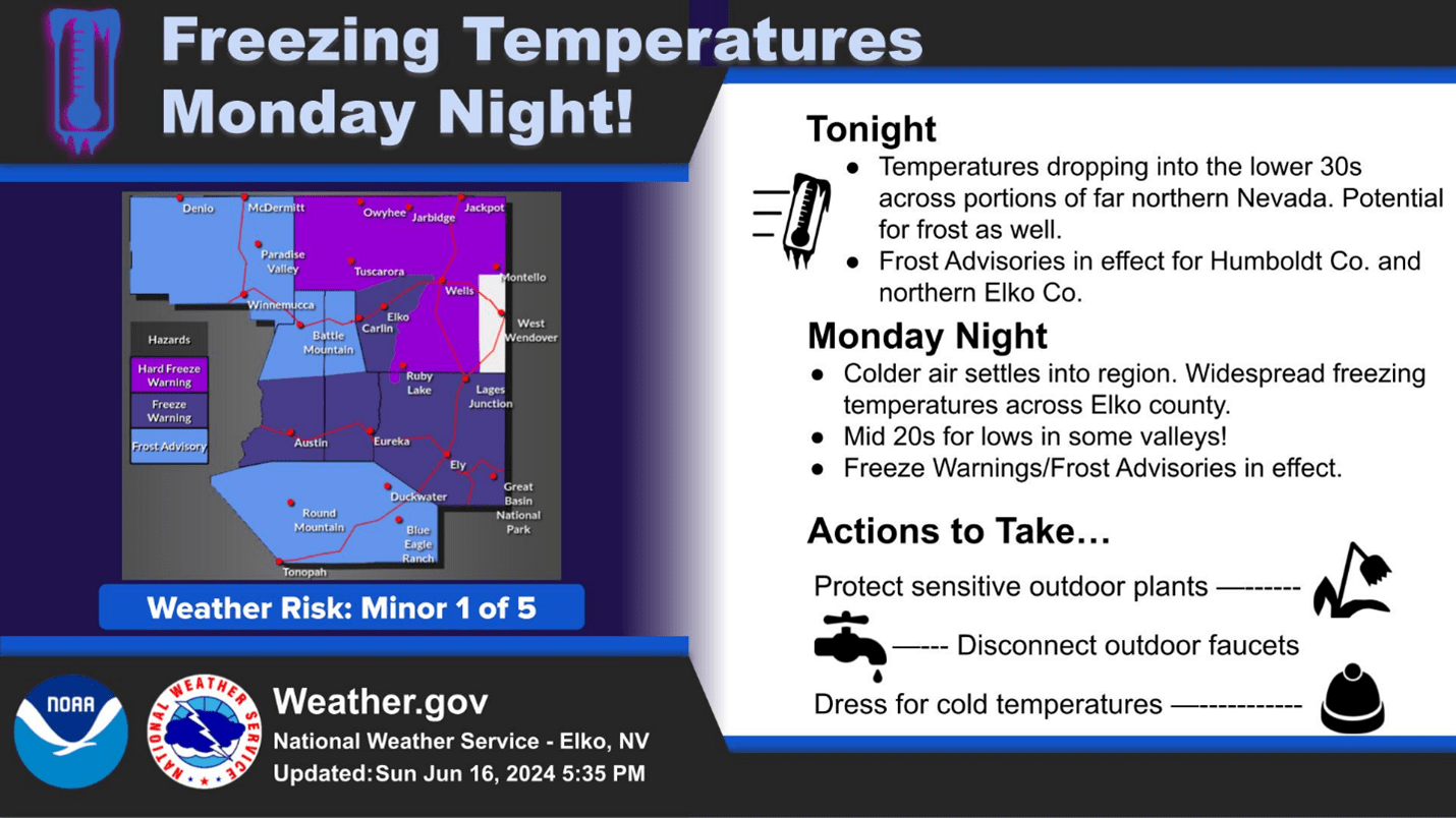 Freezing Temperatures and Snow Hit Elko Nevada in June Cold Weather