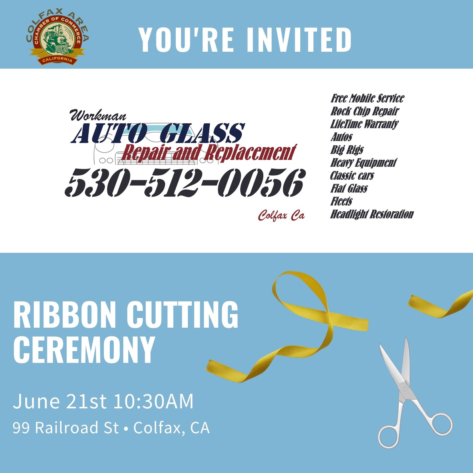 Ribbon Cutting Workman Auto Glass Colfax Area Chamber of Commerce