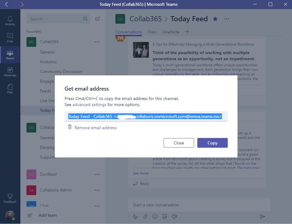 How to send (or forward) an Email to a Microsoft Teams Channel Collab365