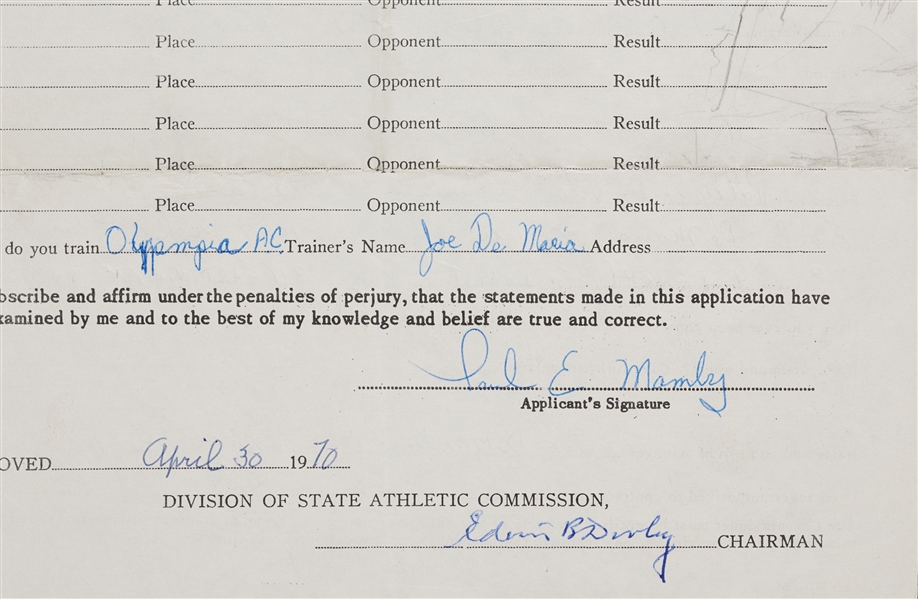Lot Detail Saoul Mamby Signed New York State Boxing License (1970)