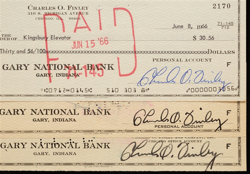 Lot Detail Charles O. Finley Signed Bank Checks Group (3)