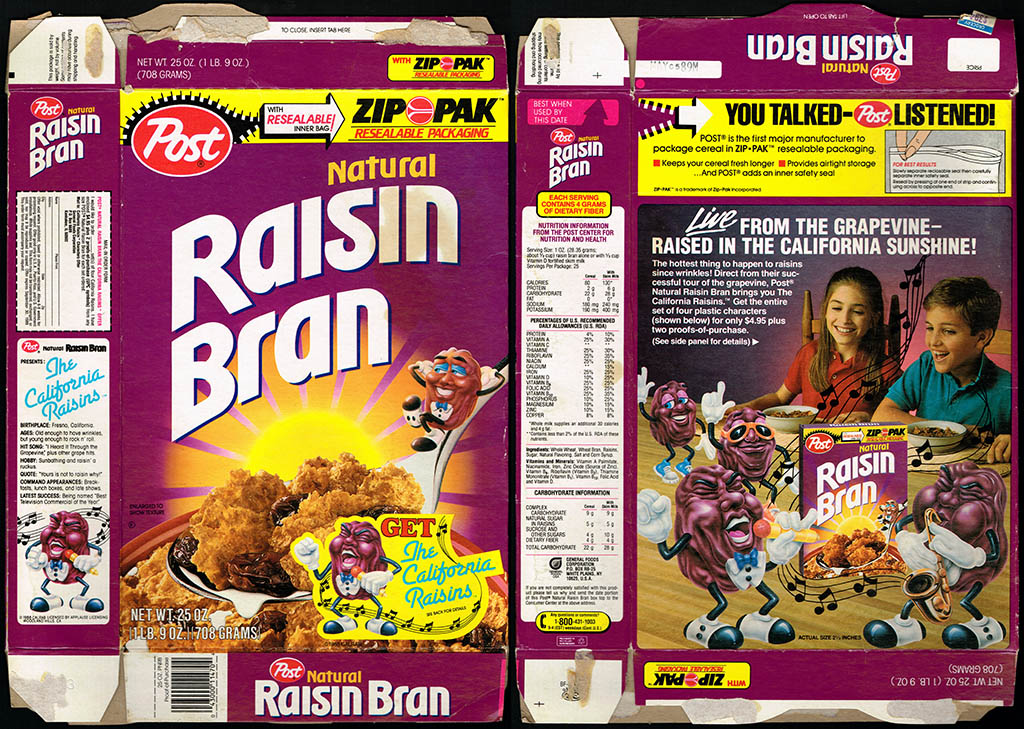 CC_Post Raisin Bran California Raisins cereal box 1988