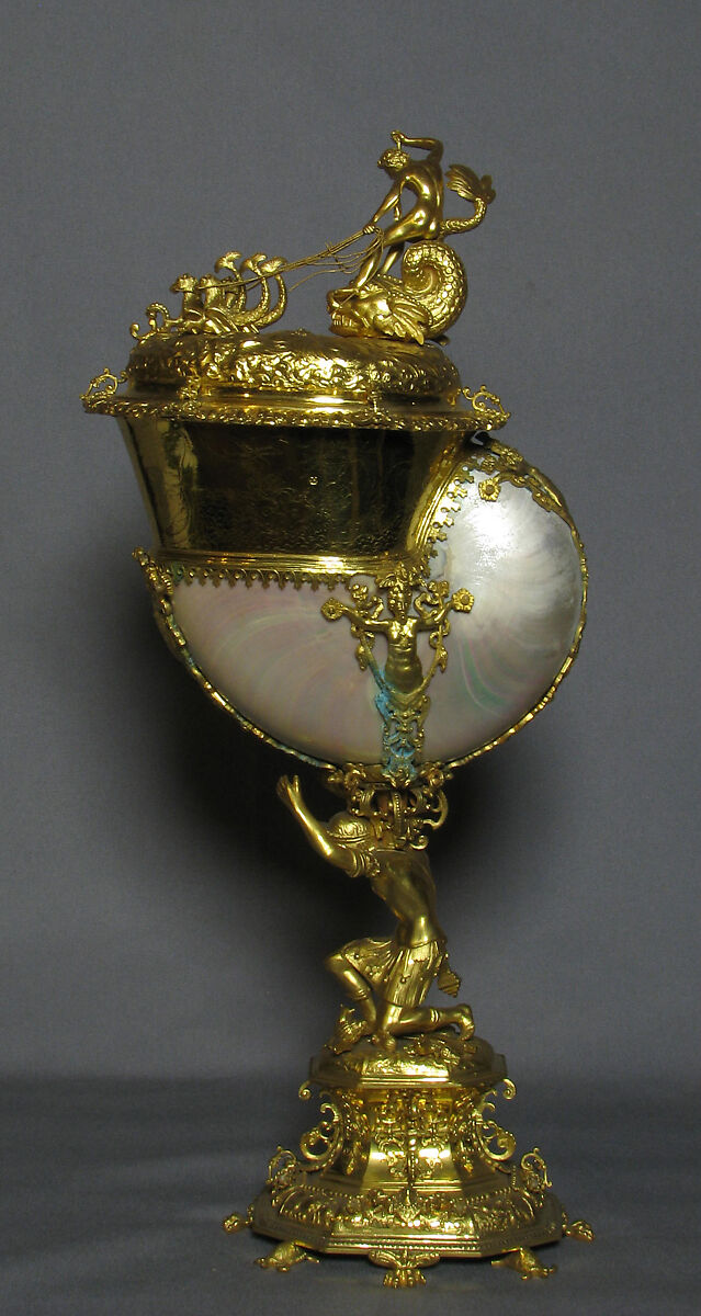 Nautilus shell cup with cover British, after German, Nuremberg