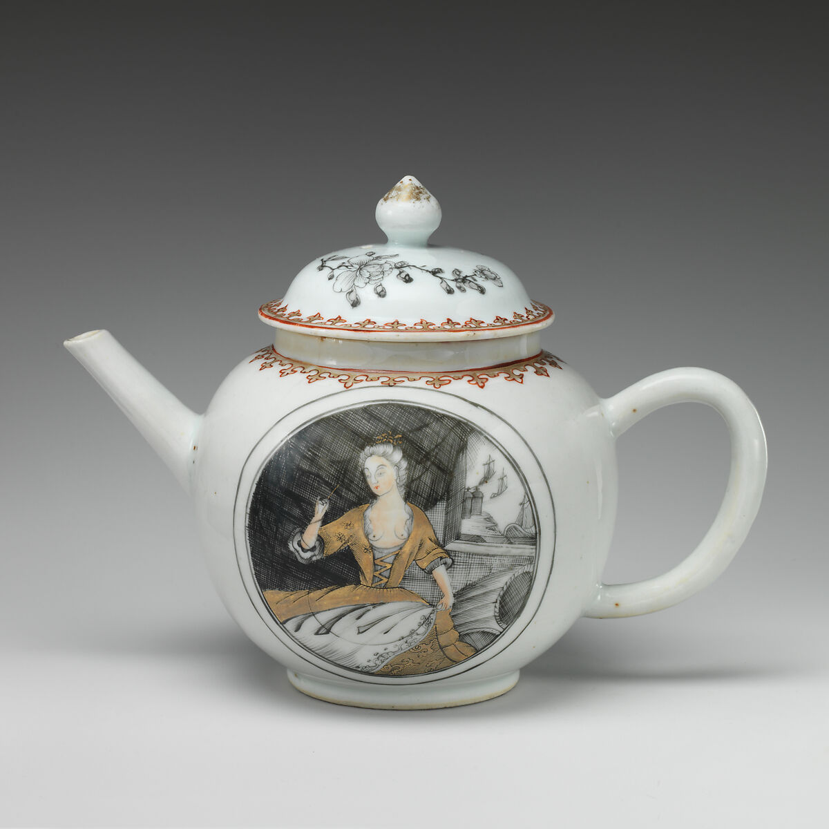 Teapot with portrait of a woman (part of a service) Chinese, possibly