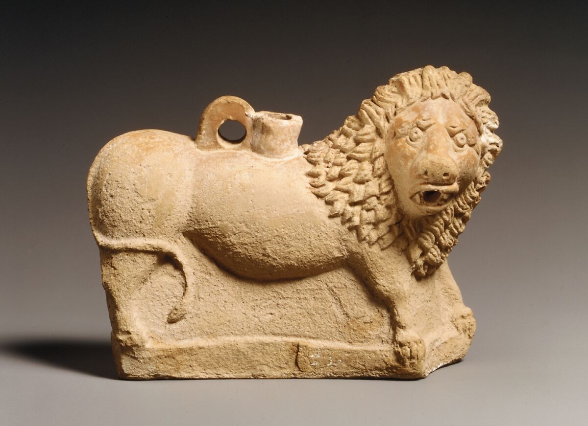 Terracotta vase in the form of a lion Roman Mid Imperial The