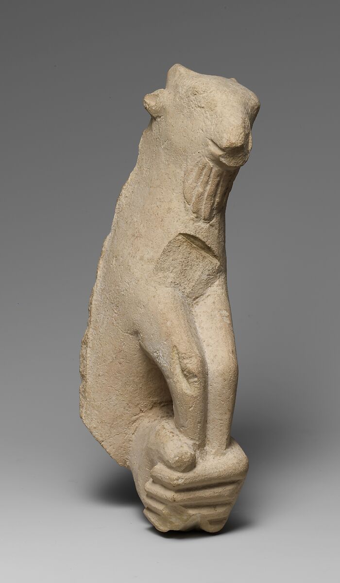 Limestone statue fragment of a left hand holding a kid Cypriot Late