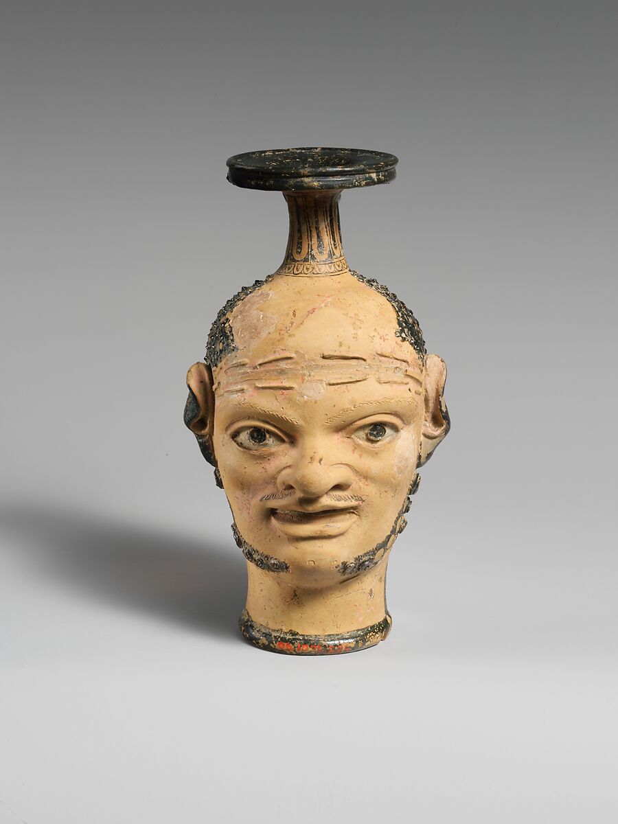 Terracotta vase with janiform heads Etruscan Late Classical The