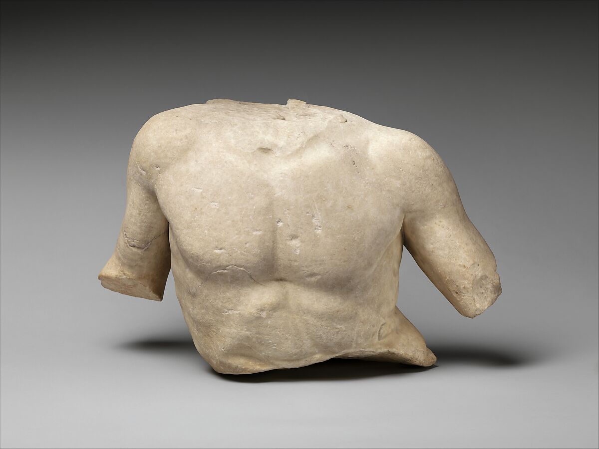 Fragmentary marble torso of a man Greek, Attic Classical The