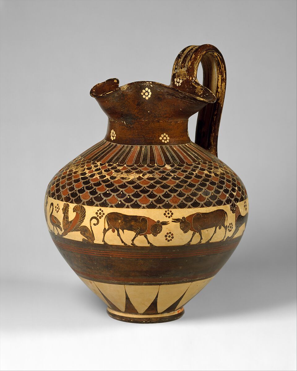Attributed to the Chigi Group Terracotta oinochoe (wine jug) Greek
