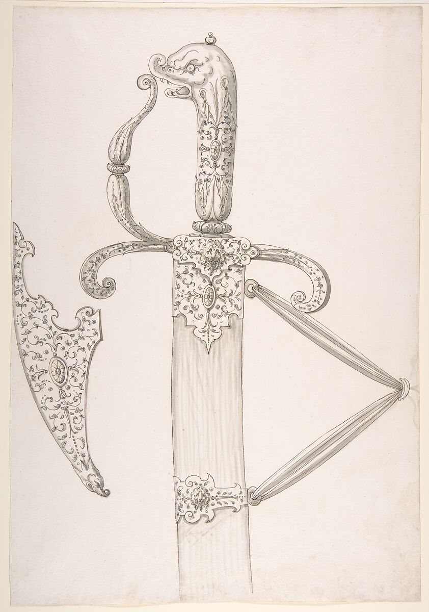 Drawing of Design for Sword Hilt and Tip of Scabbard (DolphinHead Grip) German The Met