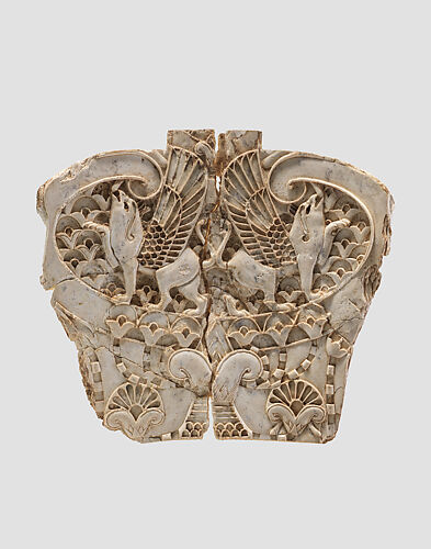 Cloisonne furniture plaque with an infant on a lotus flower Assyrian