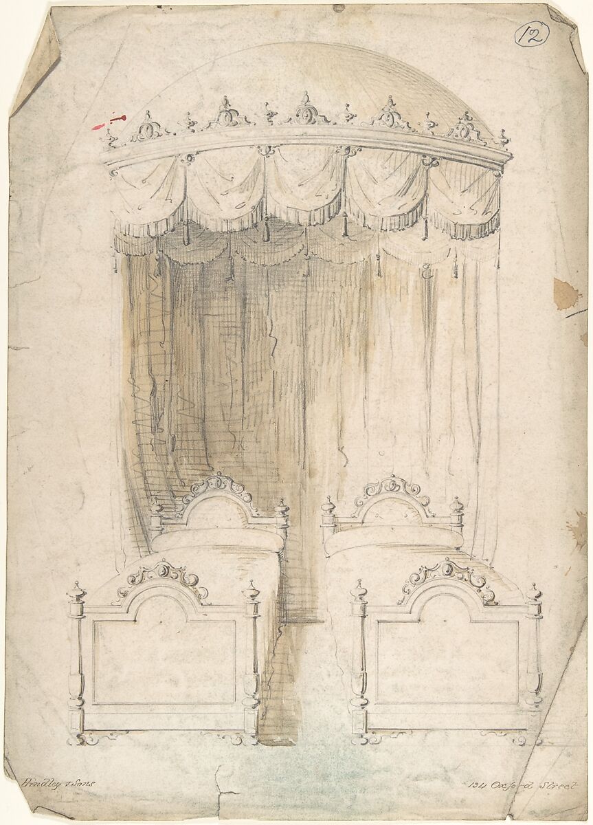 Charles Hindley and Sons Design for Twin Beds with a Canopy The