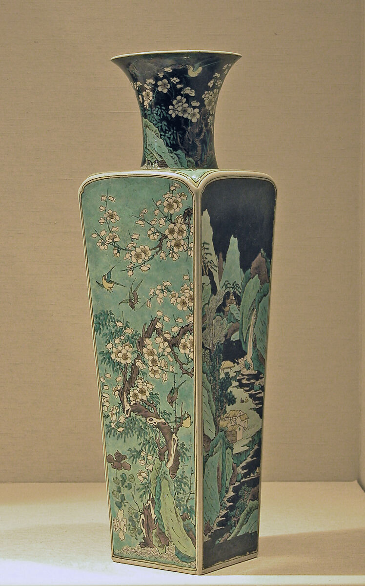Vase with alternating landscape and floral scenes China Qing