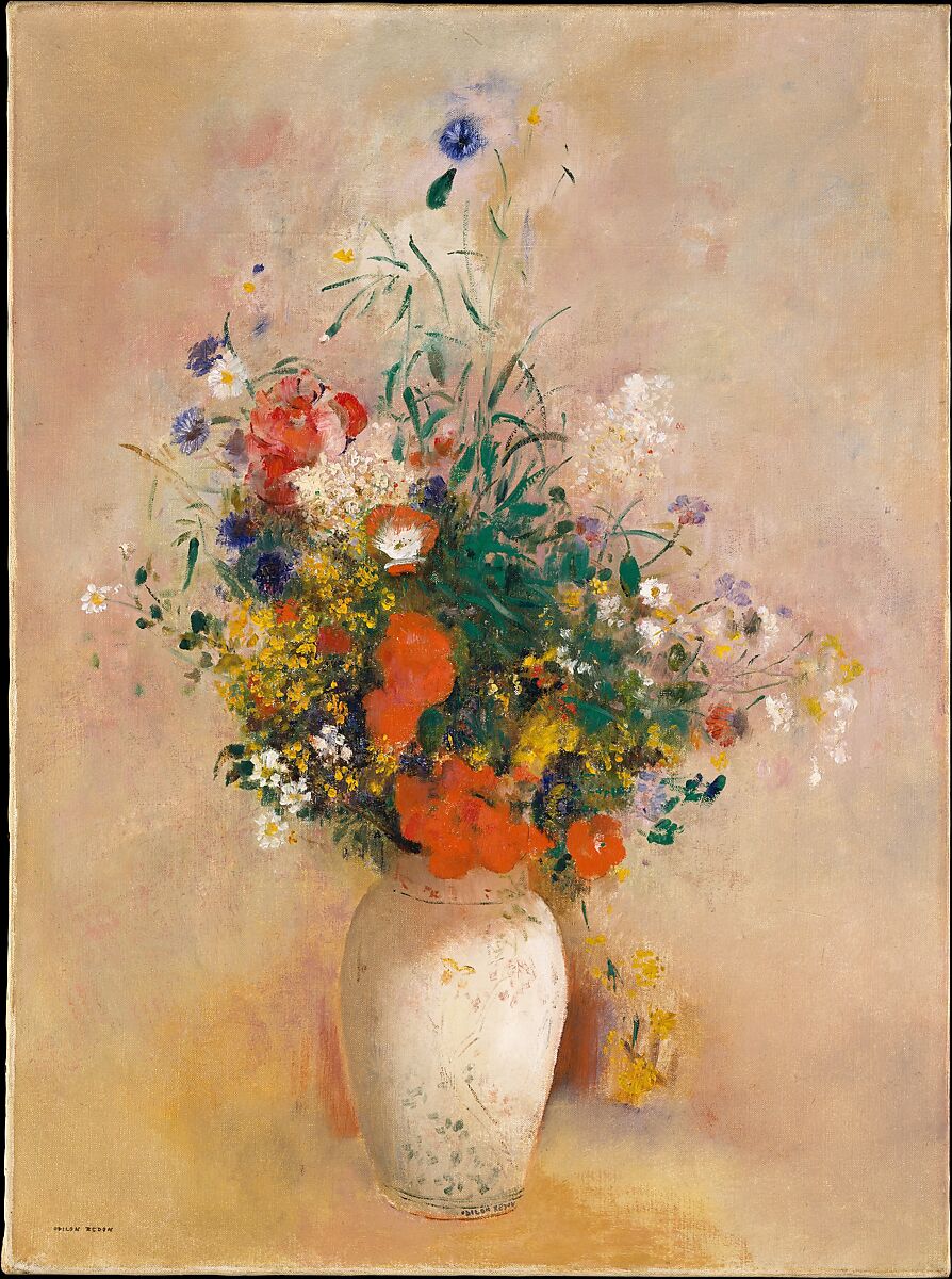 Oil painting flowers black background. Odilon Redon | Vase of Flowers (Pink Background) | The ...