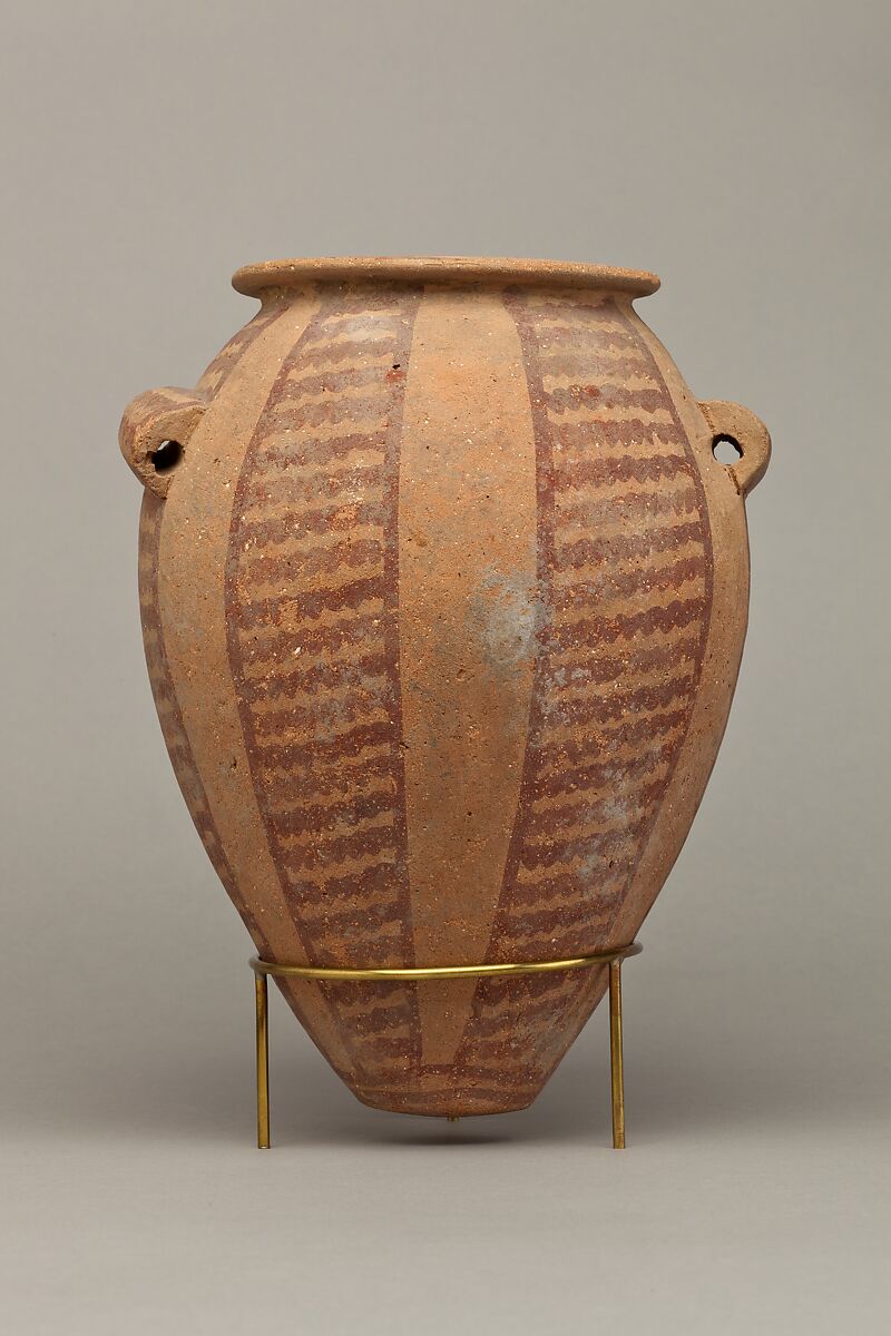 Decorated ware jar with vertical bands of wavy lines Predynastic