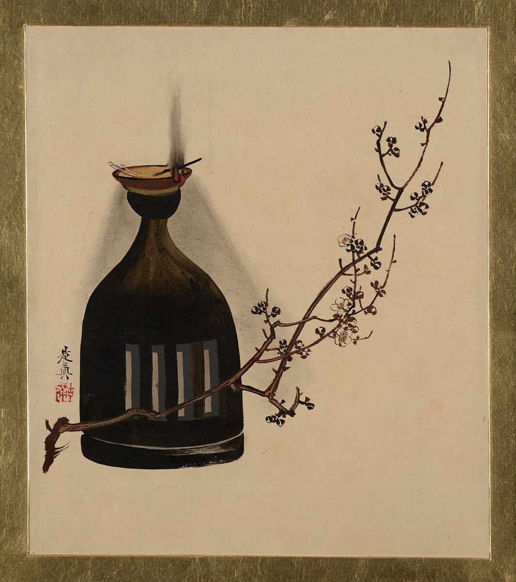 Shibata Zeshin Lacquer Paintings of Various Subjects Plum Branch with Oil Lamp Japan