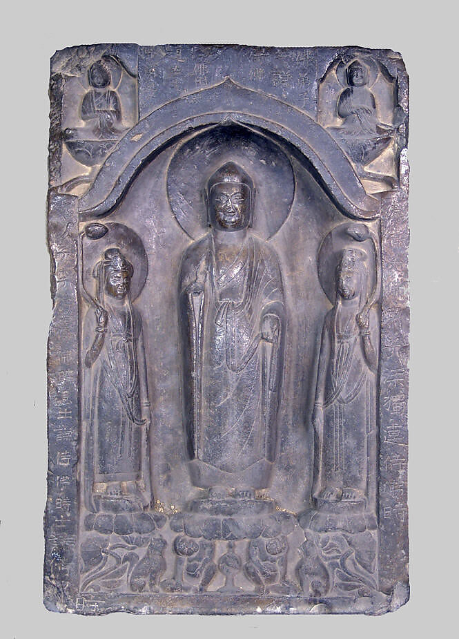 Stele with Buddha and attendant bodhisattvas China Style of