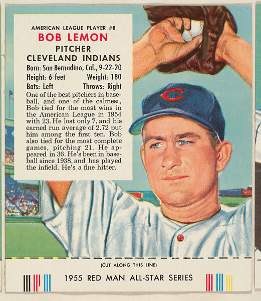 Issued by Red Man Chewing Tobacco Bob Lemon, from the Major League