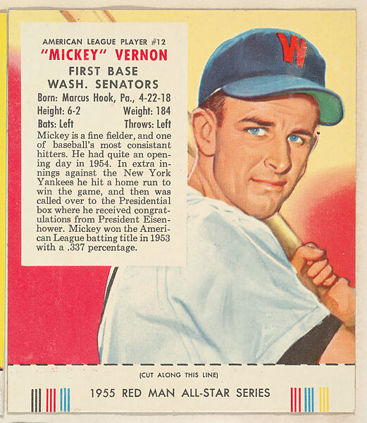 Issued by Red Man Chewing Tobacco "Mickey" Vernon, from the Major