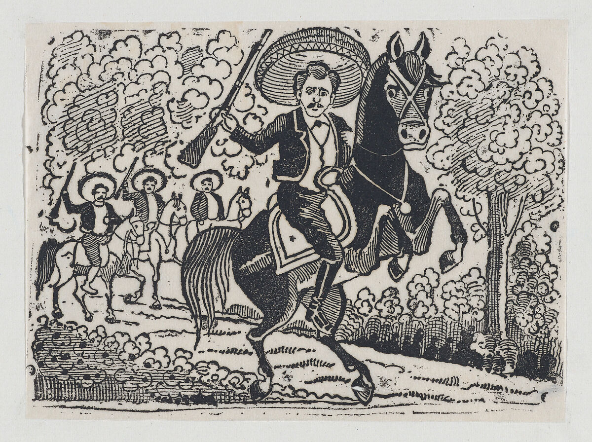 José Guadalupe Posada Emiliano Zapata on horseback, scene from the Mexican Revolution The