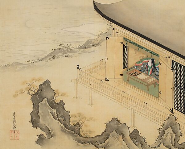 Tosa Mitsuoki Murasaki Shikibu Gazing at the Moon (Murasaki Shikibu kangetsu zu) Japan Edo