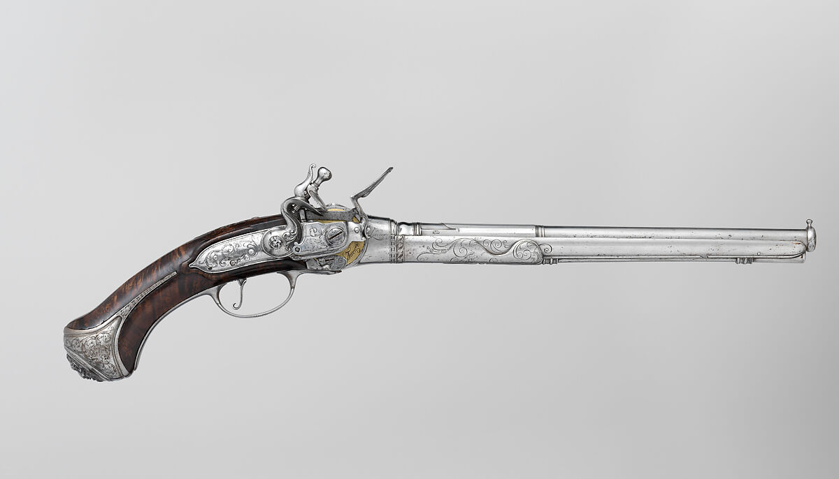 Michele Lorenzoni Repeating Flintlock Pistol Italian, Florence