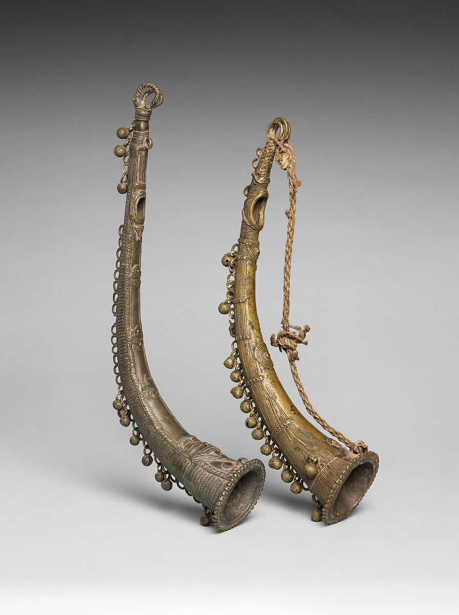 Two Cast Brass Side Blown Horns (Turi) Bastar, Chhattisgarh, India